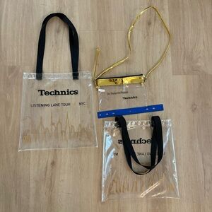 3 Technics Clear Bags with Black and Gold Details